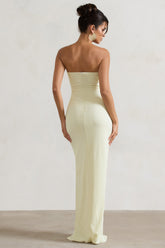Ecru Crinkle Strapless Cut-Out Maxi Dress With Twist